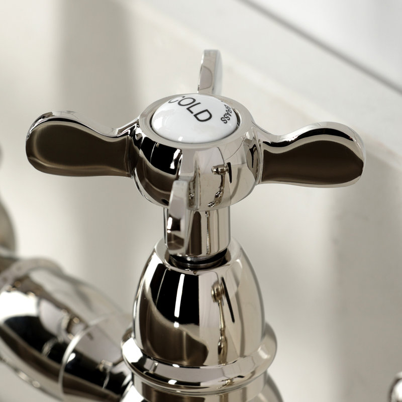 Kingston Brass Essex Two-Handle 4-Hole Deck Mount Bridge Kitchen Faucet with Brass Side Sprayer, Polished Nickel