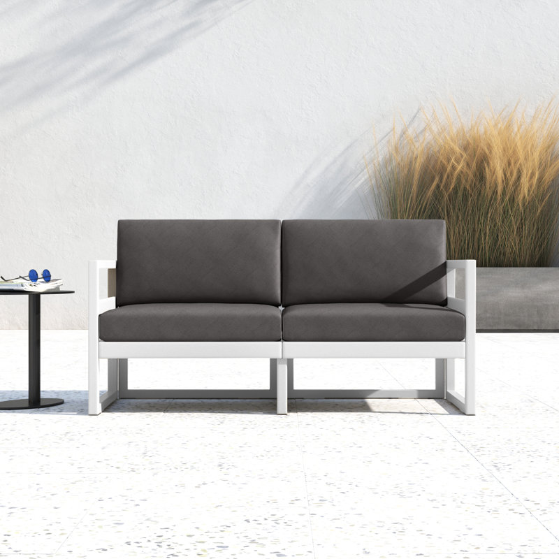 Lane 58'' Wide Straight Loveseat with Cushions, White, Canvas Charcoal Sunbrella® Canvas