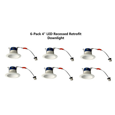 6-pack Adjustable CCT LED Recessed Downlight with Stepped Baffle & Frosted Diffuser, Aluminum LED Ceiling Light for Residential & Commercial Spaces