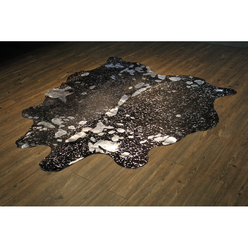 Tapis argenté/noir vache tissé à la main luxueux Gorney
