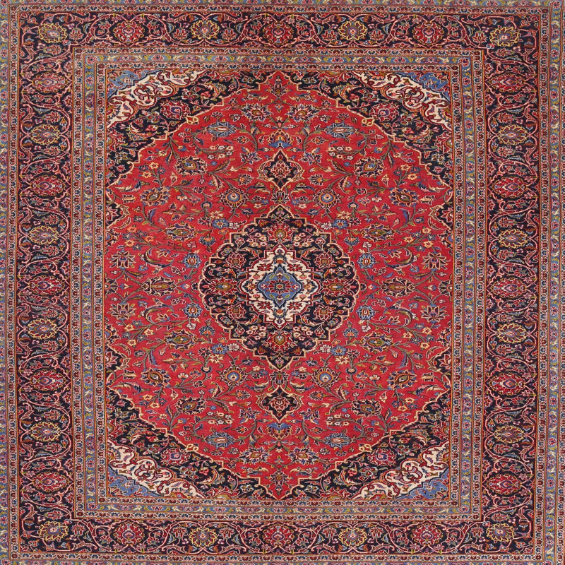 Tapis traditionnel rouge / bleu, Rond 7 pi