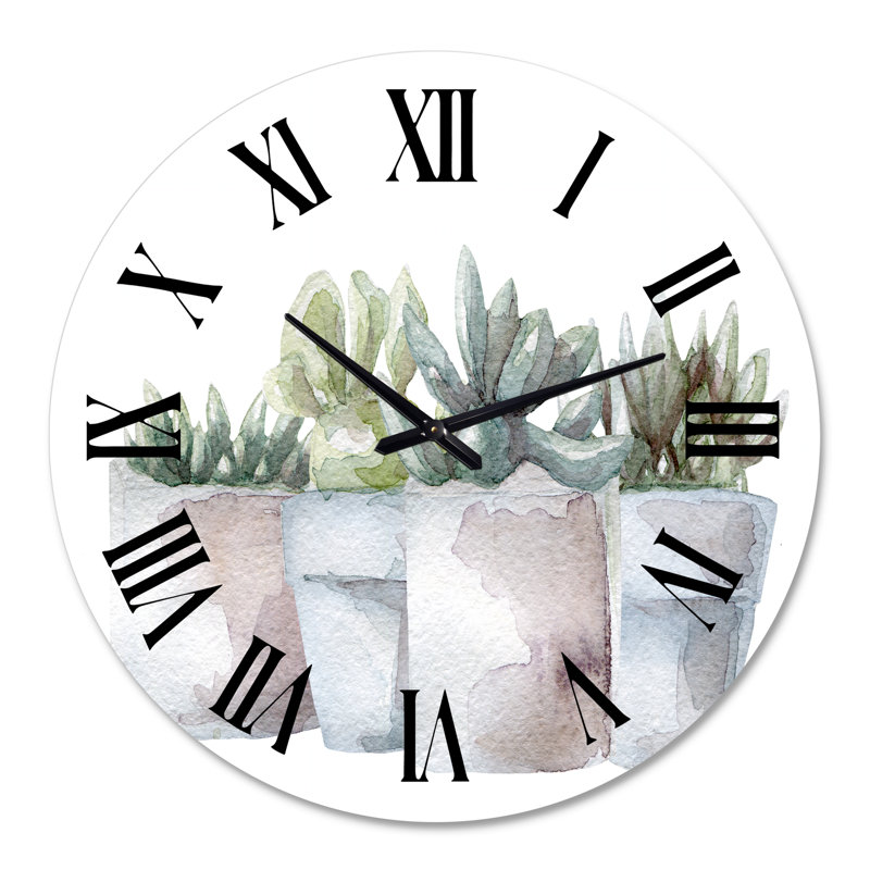 Horloge murale Farmhouse, Surdimensionné, Cactus and Succulent House Plants III