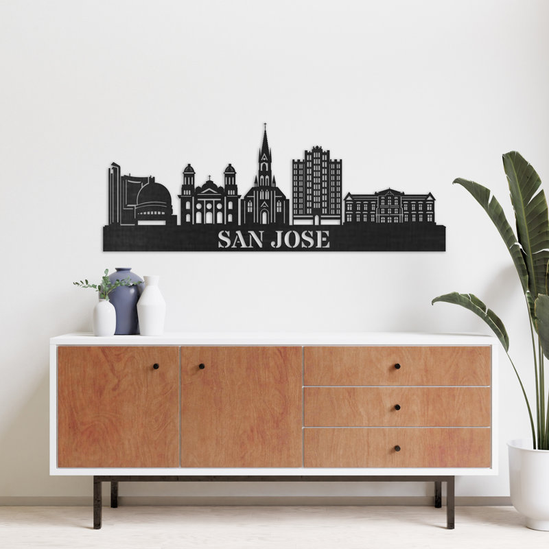 Décoration murale en bois San Francisco City Skyline - bouleau blanc baltique (46 po x 13,5 po), Naturel