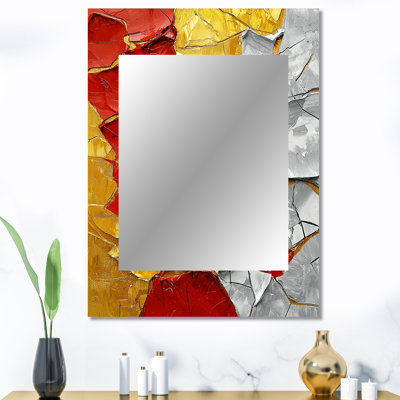 Abstrait Fiery Fragmented Balance I - miroir décoratif moderne, miroir mural rouge, impression d'art en métal