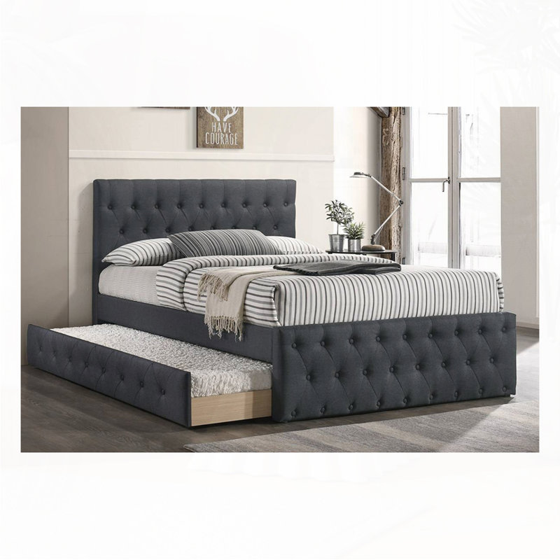 Burlap Upholstered Button Tufted Bed, Twin