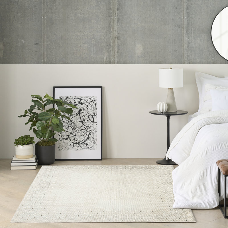 Abstract Machine Made Area Rug, Ivory, Rectangle 183 x 274 cm