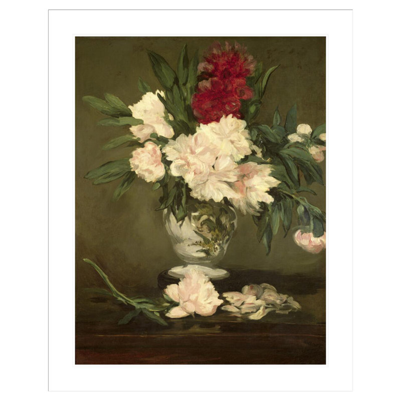 Vase de pivoines sur un petit piédestal par Edward Manet, impression giclée sur cadre, H 41,5 po x l 33,48 po