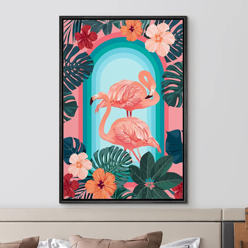 Lumineux animaux BCBG, fleur de la jungle, flamant rose, animaux lumineux, botanique, moderne, coloré, Noir