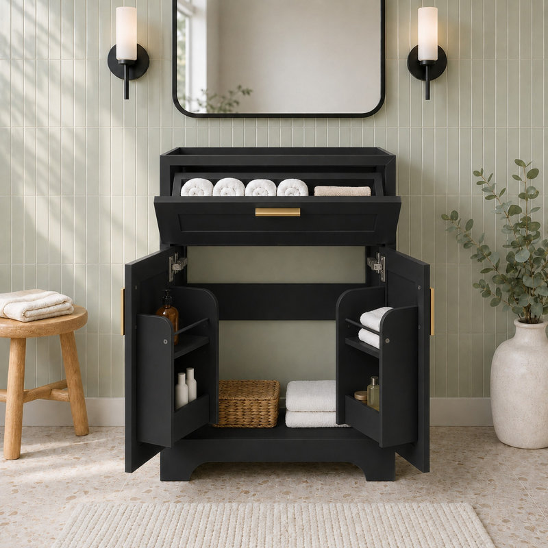 24" Bathroom Vanity Cabinet Base Only, Sink not Included -Black, Black, 24"