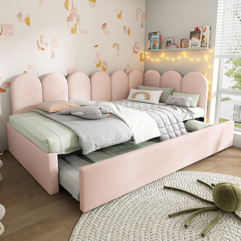   3ft Daybed Sofa Bed With Pull-out Bed Velvet, Pink