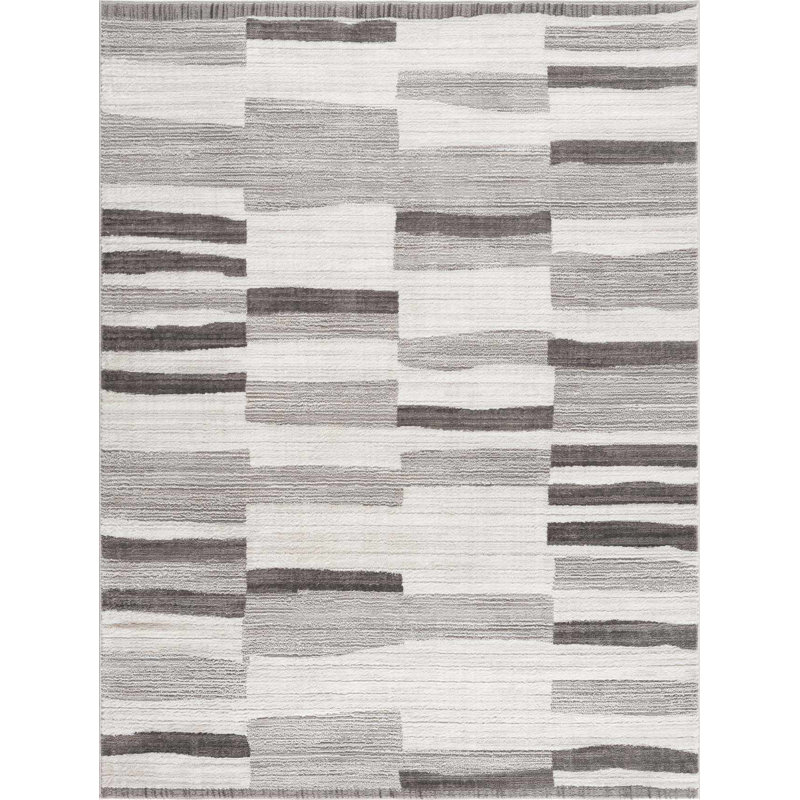Magar Modern Broken Striped Black and White Area Rug, Rectangle 5'3" x 7'
