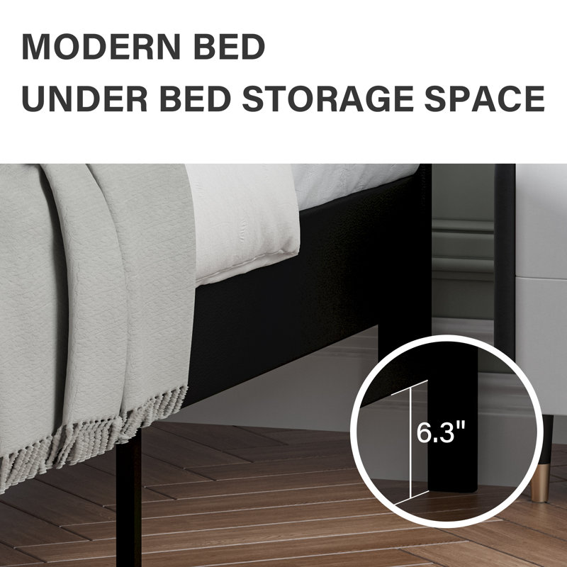 Alber Bed Frame with Tufted Button Headboard, Upholstered Platform Bed Frame with Diamond Design, Wood Slat Support, No Box Spring Needed, Easy Assembly