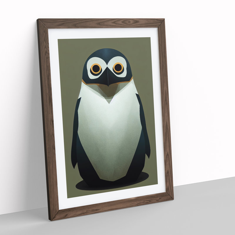 Tiny Penguin - Single Picture Frame Painting, 64cm H x 46cm W x 2cm D, Brown Framed