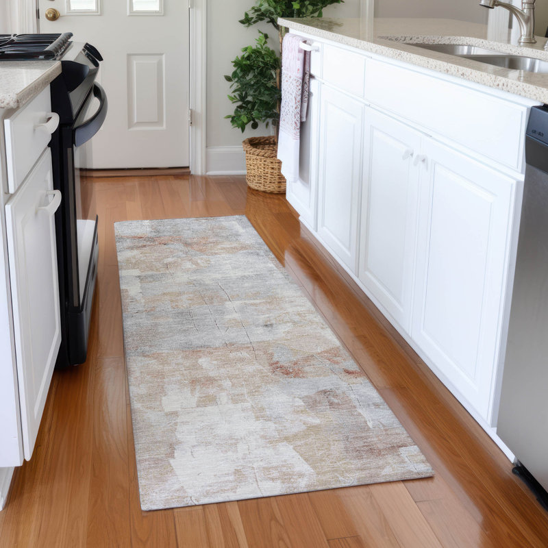 Premium Machine Washable Milardo AMF1697 Blocks Rug, Runner 2'3" x 7'6"
