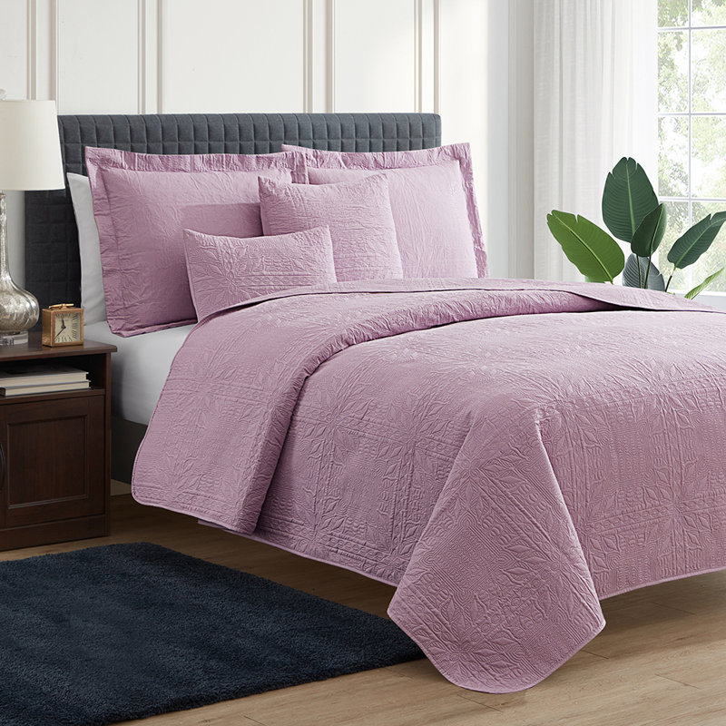 Grid Weave Premium Microfiber Reversible Quilt Set, Lavender Dream, Queen Quilt + 4 Shams