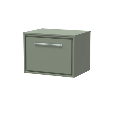 Hudson Reed Lille 600mm Fern Green 1 Drawer Wall Hung Vanity Unit With Co-ordinating Worktop