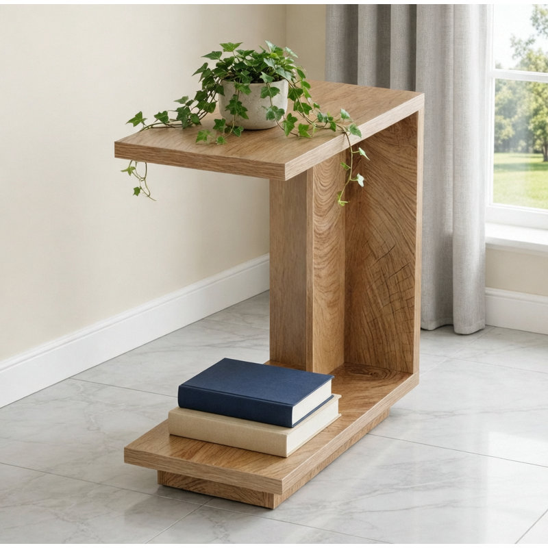 Table de chevet en C avec tablettes ouvertes
