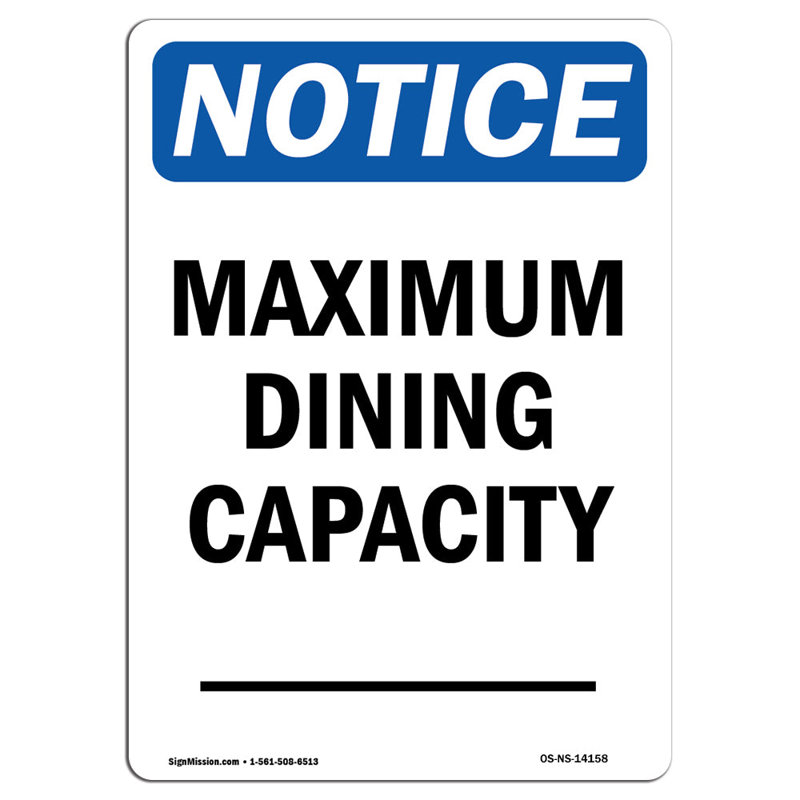 Maximum Dining Capacity Sign