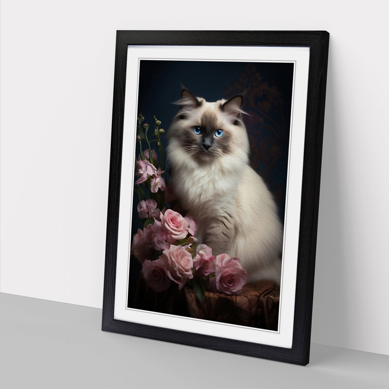 Ragdoll Cat Classicism - Single Picture Frame Print on Wood, Black Framed, 64cm H x 46cm W x 2cm D