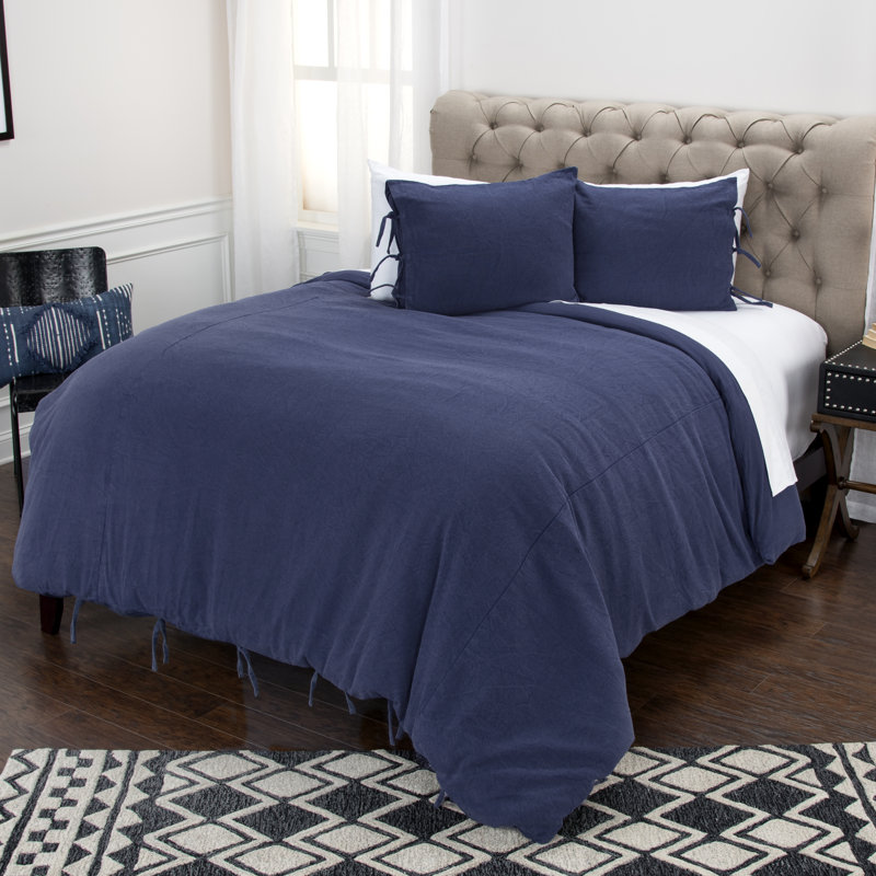 Ensemble de housse de couette, Housse de couette grand + 2 taies décoratives, Indigo