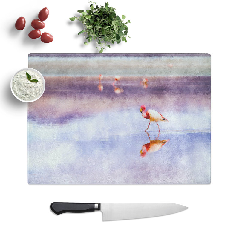 Tempered Glass Flamingo Reflection Chopping Board, 28.5 cm x 39 cm