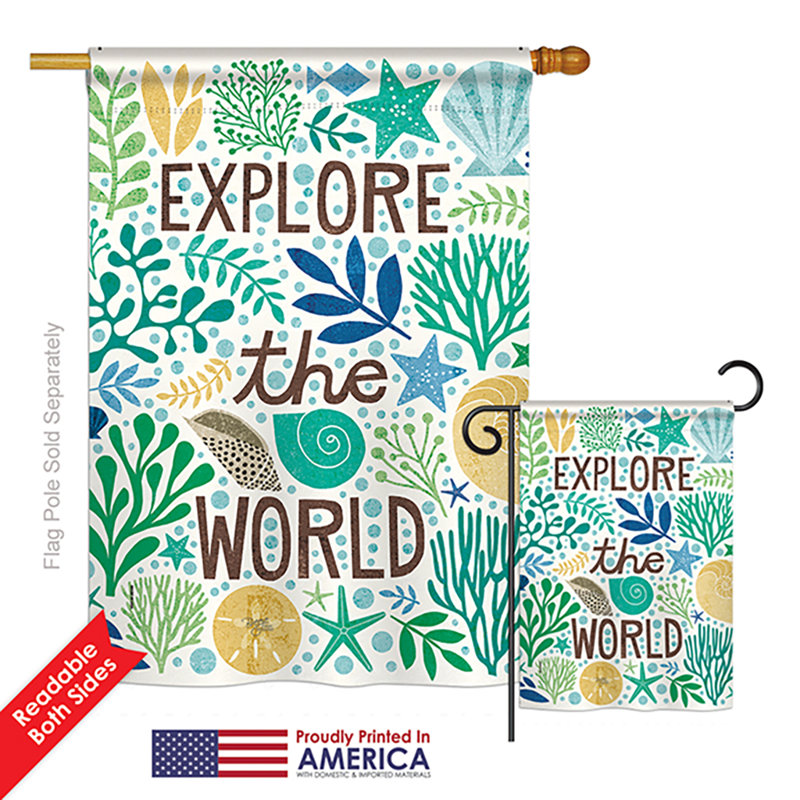 Ensemble de 2 drapeaux en polyester à imprimé vertical "explore the world" , imprimées en polyester à 2 côtés american