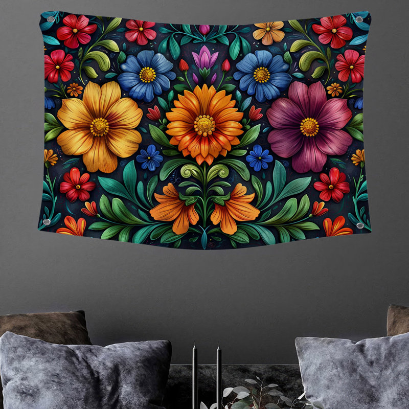 Tapisserie murale de jardin - décoration murale florale, H 88 po x l 104 po