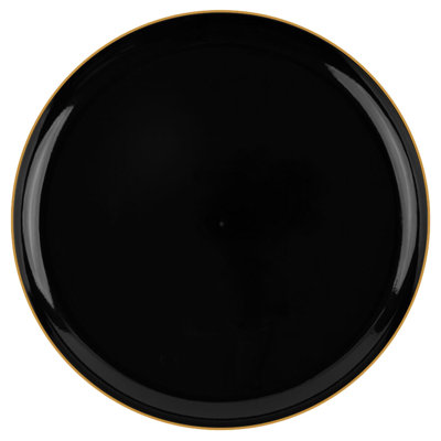 Assiettes rondes en plastique noir jetables Ecoqualité avec bordure dorée 70 invités