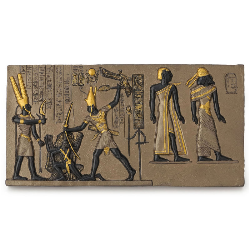 Pharaon égyptien multicolore 9,45 pouces avec double couronne frappant l'ennemi - Plaque murale en résine
