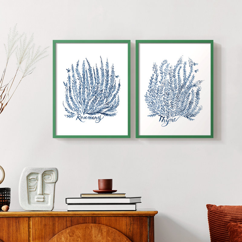 «Summer Herb Garden Sketches III», reproduction encadrée de qualité supérieure - prête à être accrochée - aucun clou requis - aucun clou requis