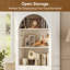 Armoire de cuisine arquée H 71 po x l 98 po, conception modulaire avec poignées dorées, porte en verre et tablette ouverte pour le salon