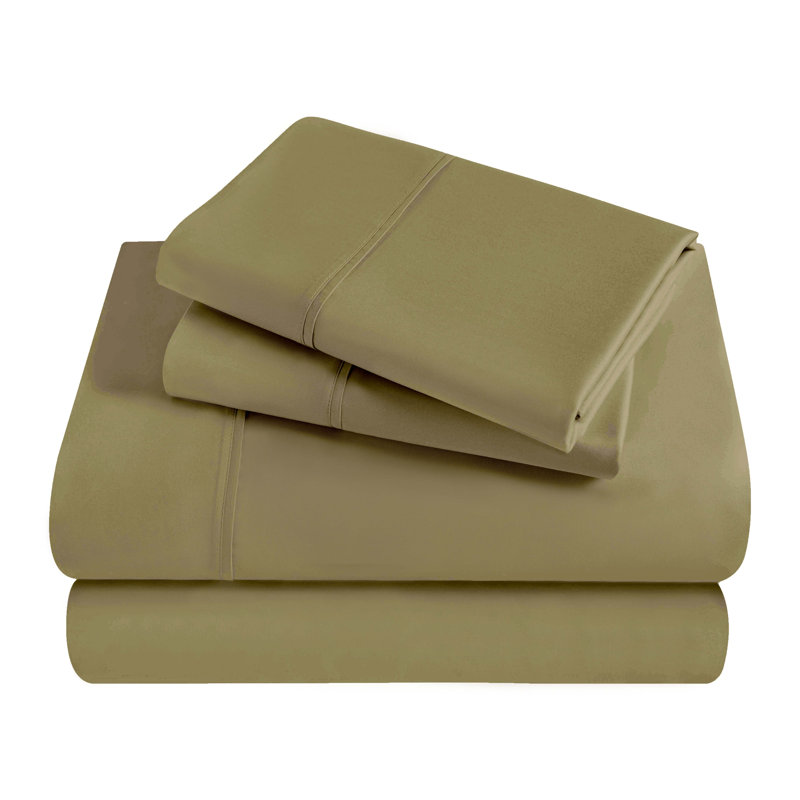 Ensemble de draps en satin de coton peigné de qualité supérieure à densité du tissage de 300 fils, Sauge, Grand