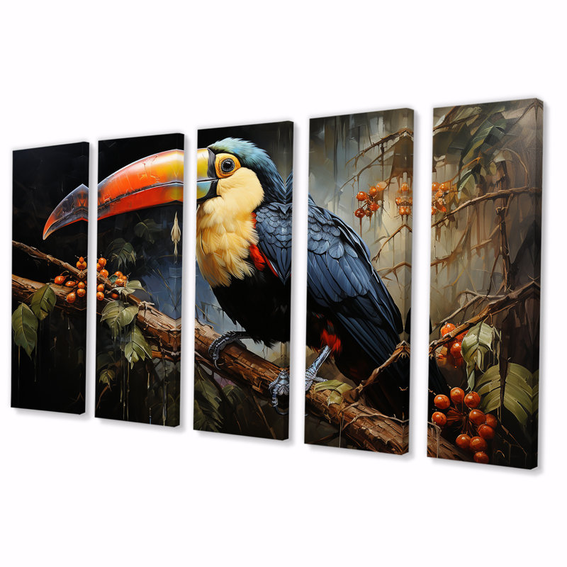«Tropical Toucan Portrait II - Toucan», art mural 5 pièces, H 32 po x l 80 po