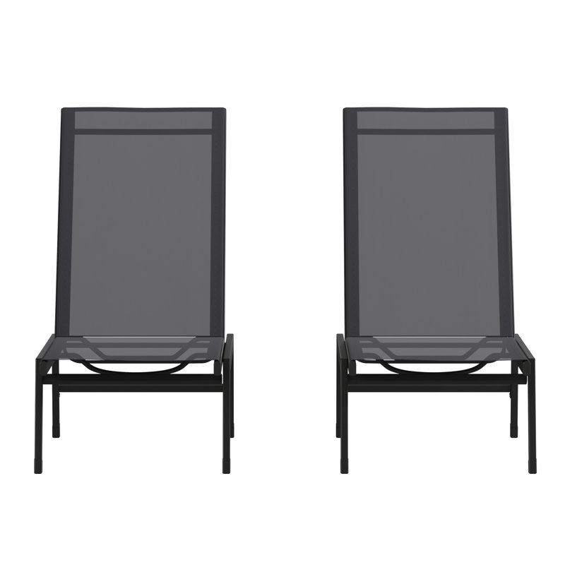 Chaises longues réglables en polyester enduit de PVC Aubreeana, Noir