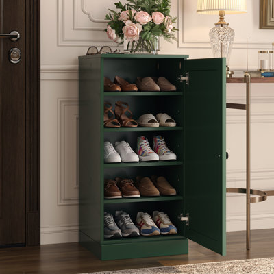 Armoire de rangement étroite à chaussures 100% en bois massif avec porte à panneau surélevé, tablettes réglables, rangement empilable peu encombrant, l 16,5 po x H 35,75 po