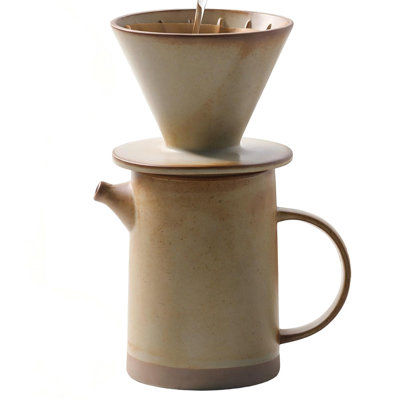 Vintage Ceramic Pour Over Coffee Dripper Set with 20 Count Paper Coffee Filters,Yellow