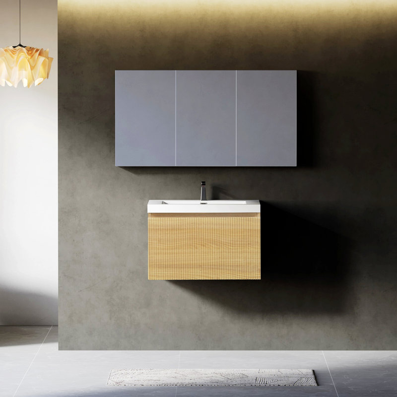 Wooden Frame Bathroom Vanity With Sink, Wall-Mounted Bathroom Storage Cabinet With Soft-Close Drawers