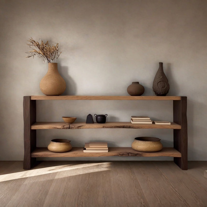 Retro Minimalist Solid Wood Console Table, 35.43" H x 78.74" W x 13.78" D
