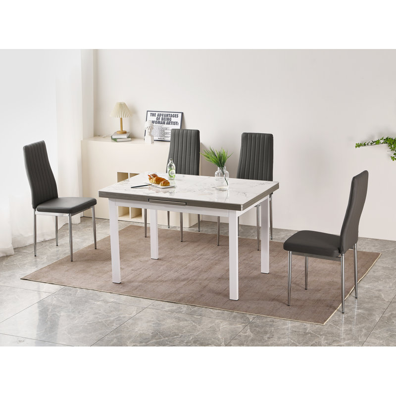 Jade White Sintered Stone Extending Dining Table with 4 Monza Chairs, Grey