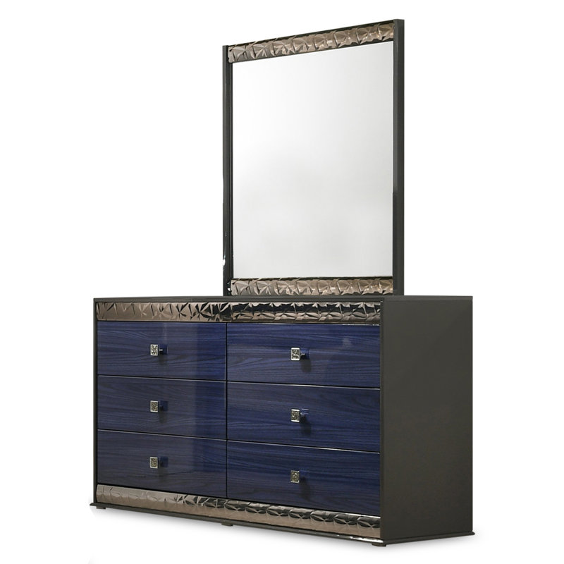 Commode 6 tiroirs avec miroir Serafino