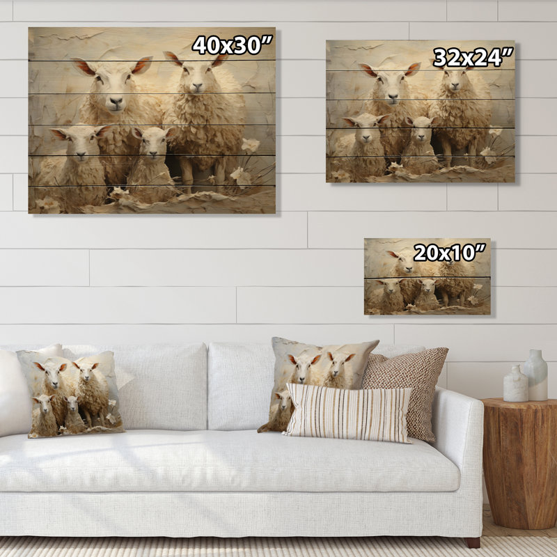 «Kenyel Beige Sheep Texture I» sur impression sur bois, H 24 po x l 32 po x P 0,78 po