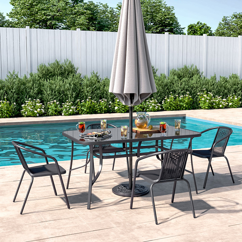 Mclane 4 - Person Patio Dining Set with Rectangular Table, Dark Grey, 72cm H x 90cm W