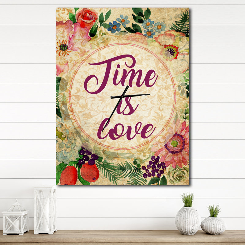 Time Is Love Floral - Horloge murale rétro, Grand