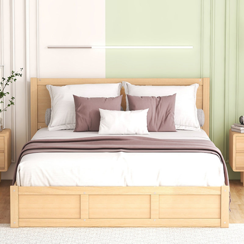 Grand lit plateforme en bois avec rangement sous le lit
