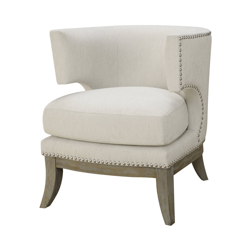 Fauteuil demi-tonneau en chenille 29,25 po Ransom, Chenille blanche