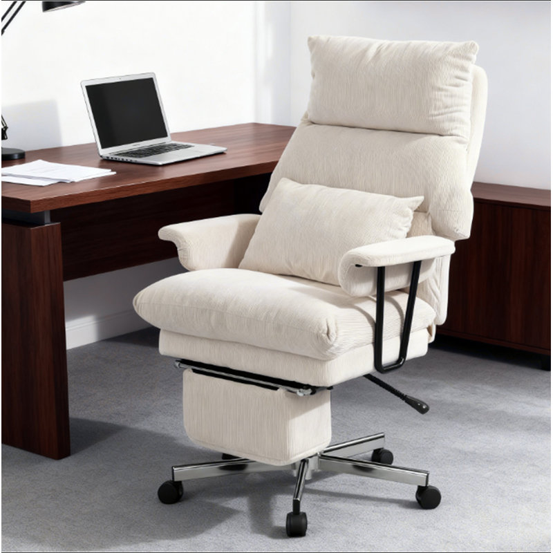 Chaise de bureau rembourrée avec support lombaire, Blanc, crème