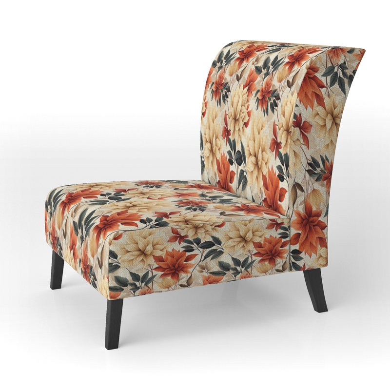 Fauteuil de chambre rembourré beige et rouge, Jardin d'automne beige et rouge