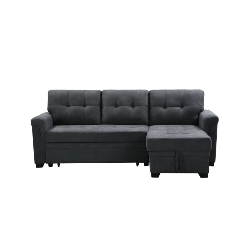 Lucca 84"W Dark Gray Fabric Reversible Sectional Sleeper Sofa Chaise With Storage, Dark Gray Fabric