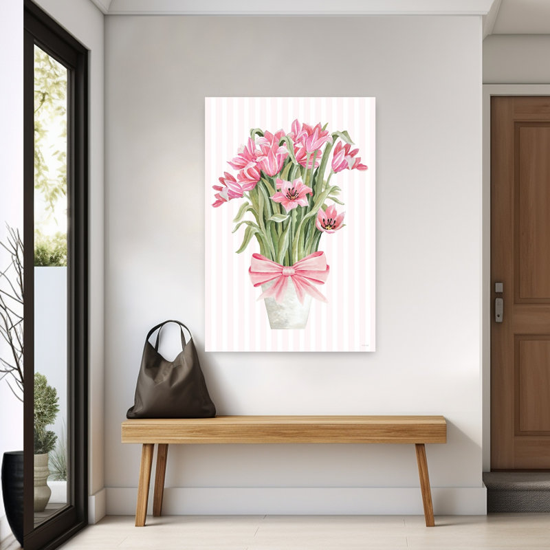 Jolie tulipe rose délicate tulipe contemporaine, art printanier, nature, H 60 po x l 40 po