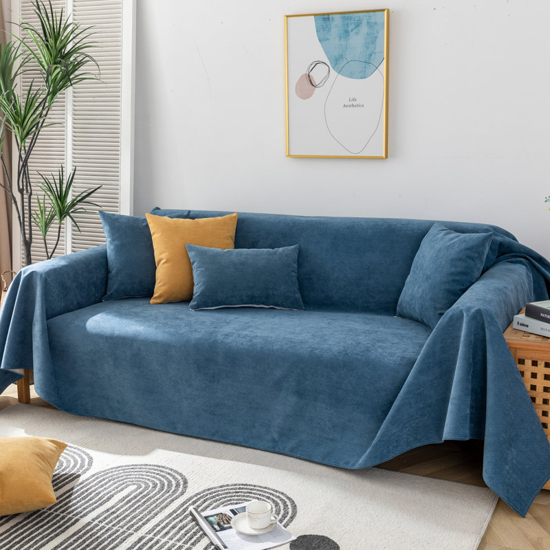 Pet-Friendly Waterproof Polyester Couch Cover, 71" H x 134" W x 0.2" D, Dark Blue Polyester